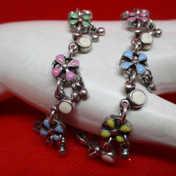 Vintage PHILIPPE AUDIBERT PARIS Enamel Silver Tone Metal Floral Dangle Beaded - Picture 12 of 14